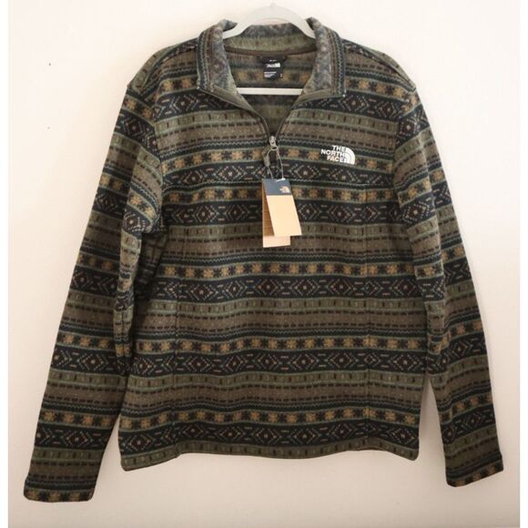 The North Face Mens Sz M Taupe Green Faire Isle Print Tsillan 1/4 Zip Sweatshirt - Picture 1 of 10